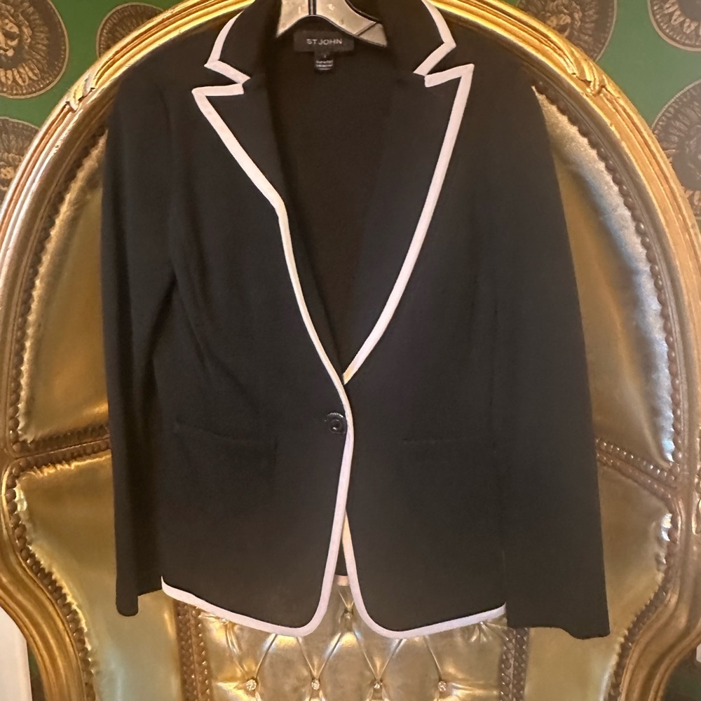 St. John Black Jacket with White Accents, Size 2